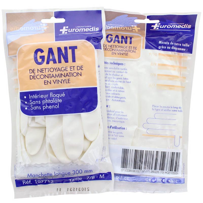 GANTS DE MENAGE VINYLE NON POUDRE 300mm