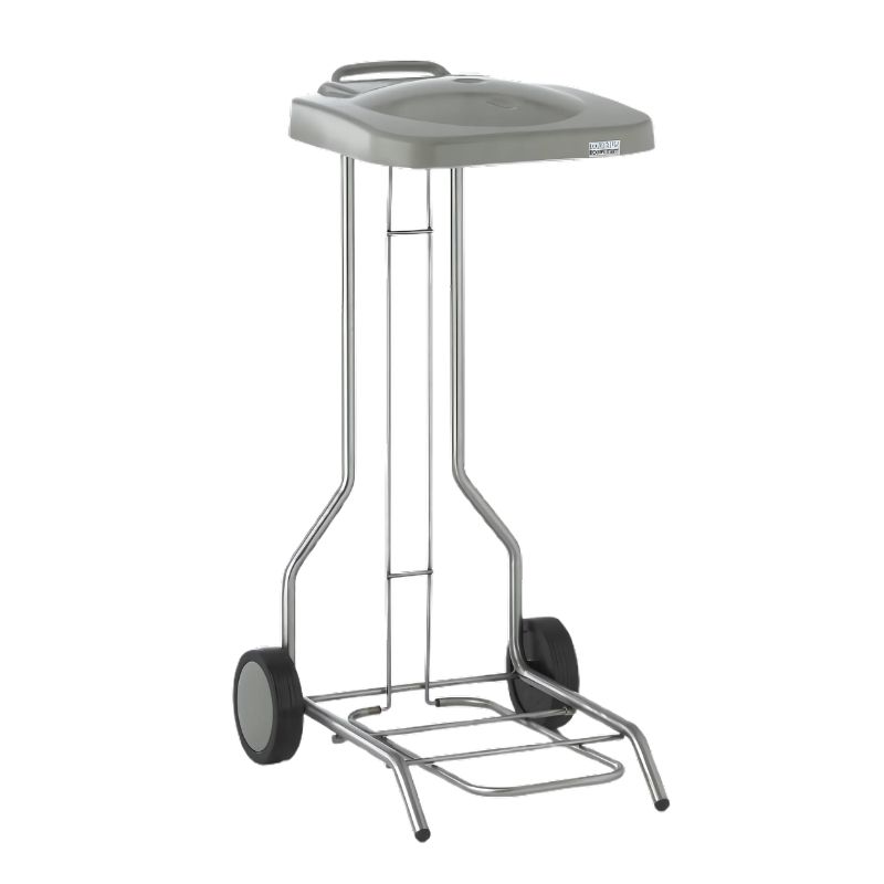 [1117] Porte sac poubelle mobile inox avec couvercle TOURNUS 100-130L