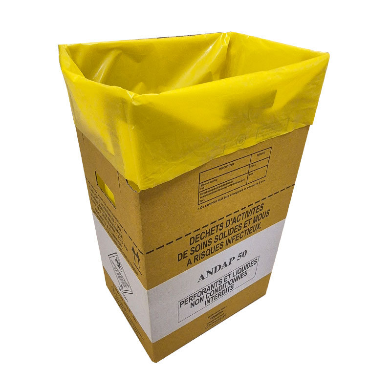 Caisse carton collecteur déchets infectieux DASRI 50 L