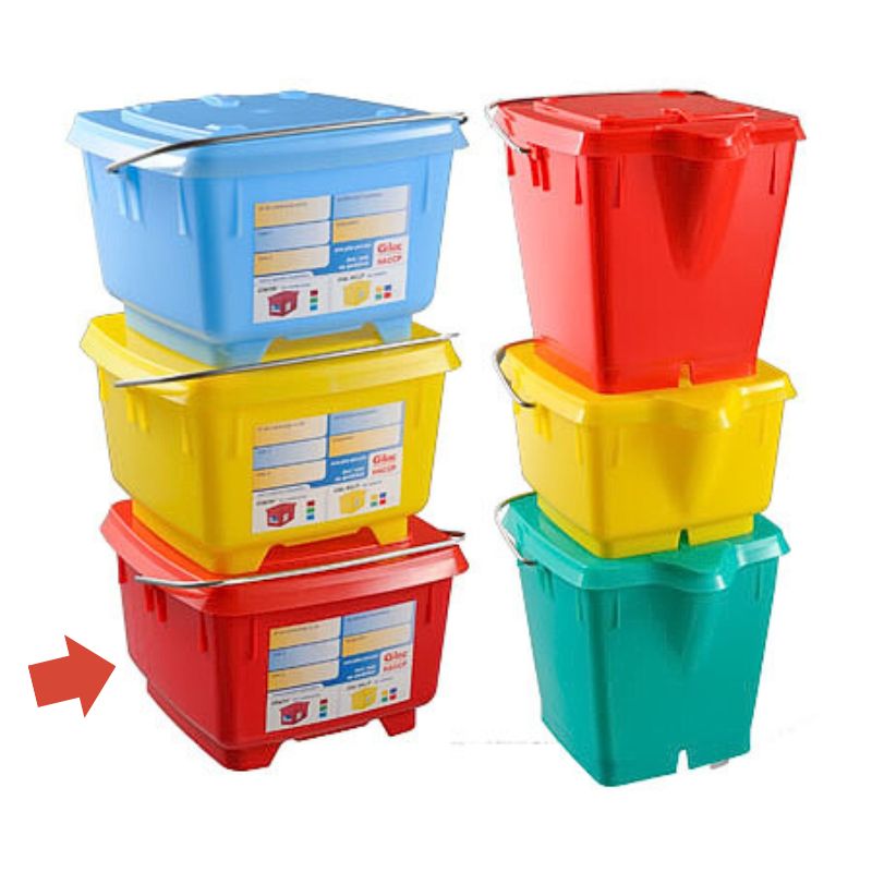 [34608R] Seau carré rouge HACCP + couvercle GILAC 8 L