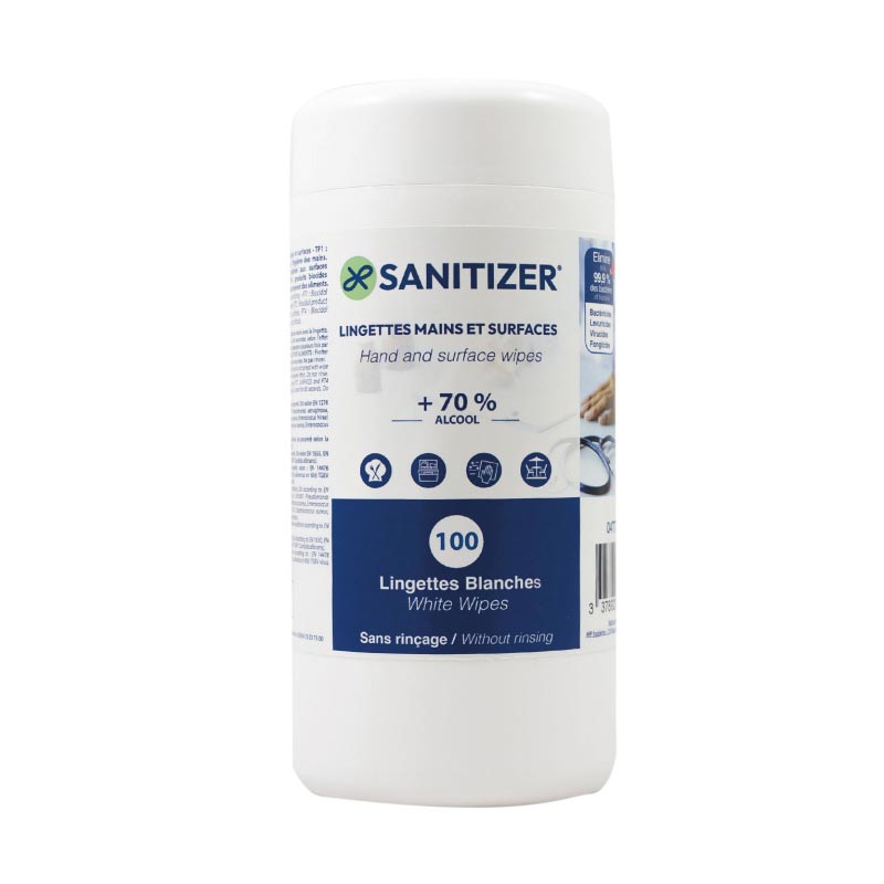 Lingettes désinfectantes mains & surfaces Sanitizer, boite de 100