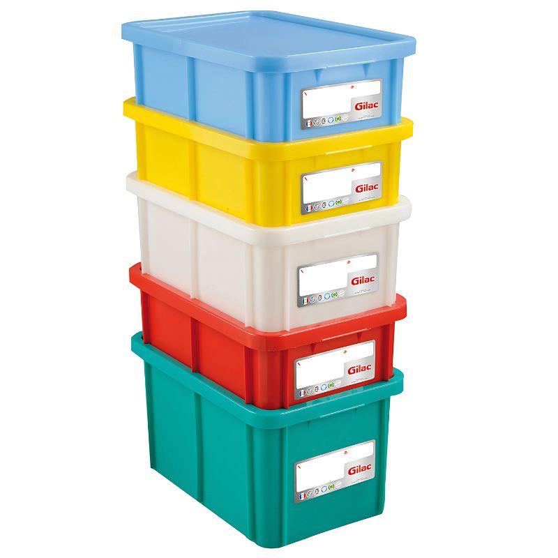[1195J] Bac avec couvercle GILAC - 5 couleurs - 12 à 55 L (Jaune, 12L)