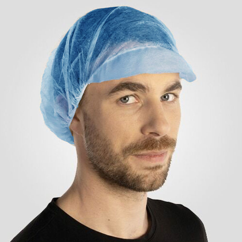 Charlottes jetables type casquette avec visière bleue x 100