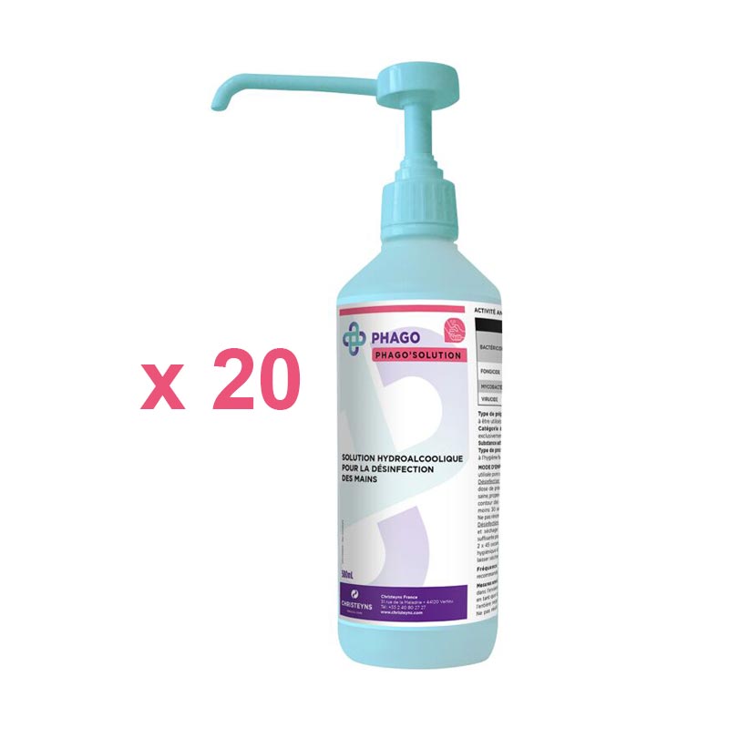 [878002] Solution hydro-alcoolique mains Phago'Solution x 20 flacons 500 ml