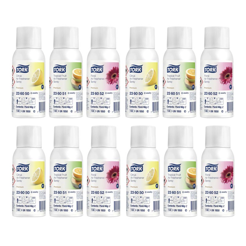 [9640M] Pack 12 aérosols recharges pour distributeur désodorisant TORK 3 parfums